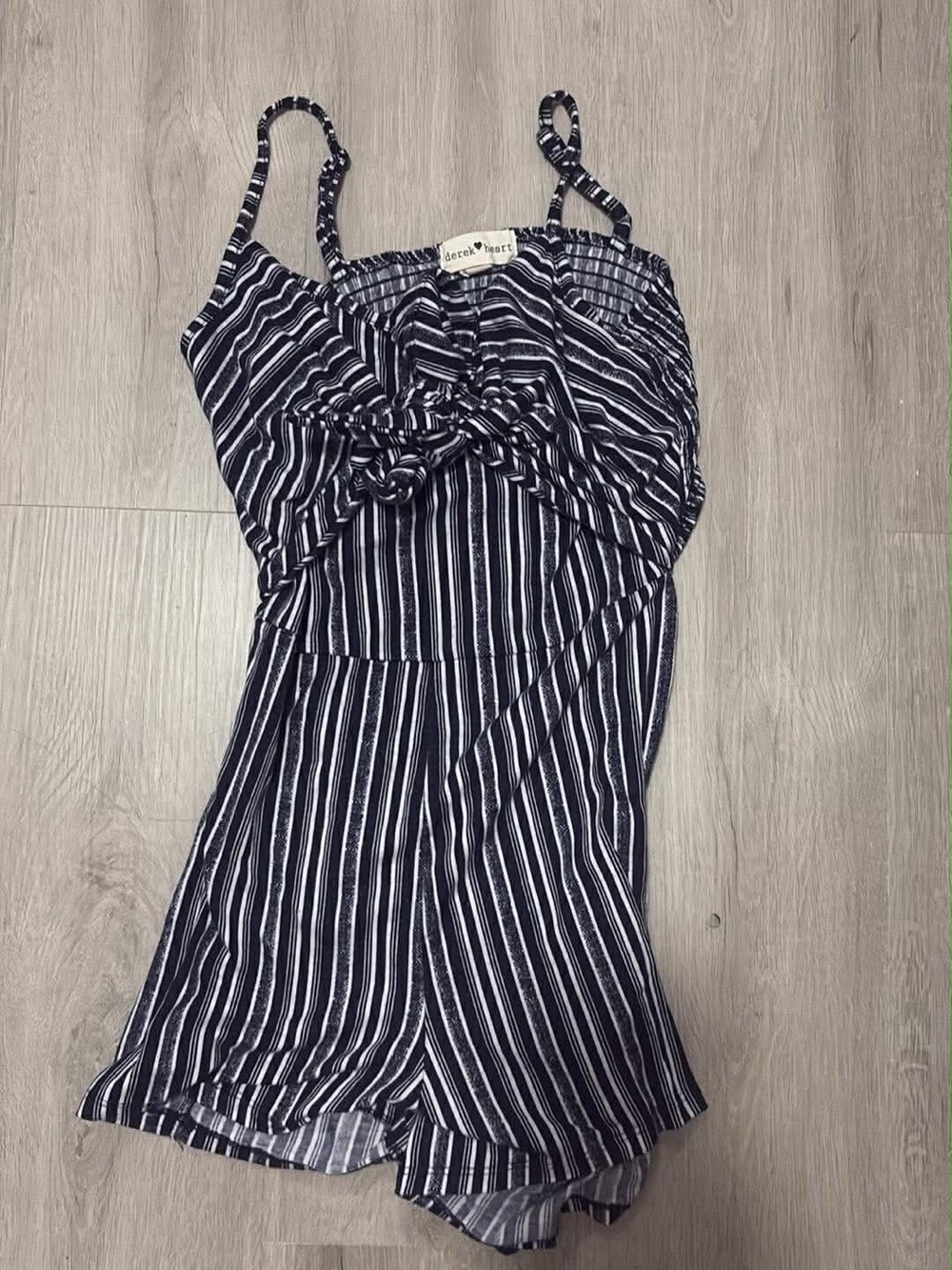 Derek Heart Navy & White Striped Tie-Front Romper
